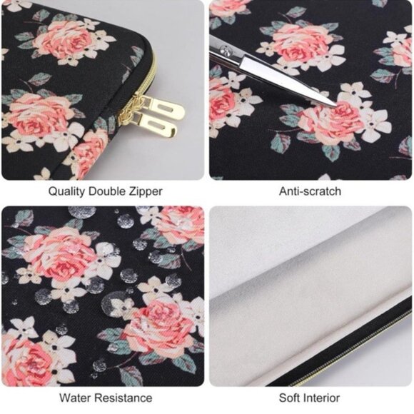 17.3" Laptop Sleeve Case Computer Bag With Small Matching Black Floral Case NEW - Picture 5 of 9